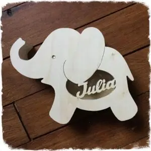 tirelire éléphant, tirelire personnalisable, jouet en bois